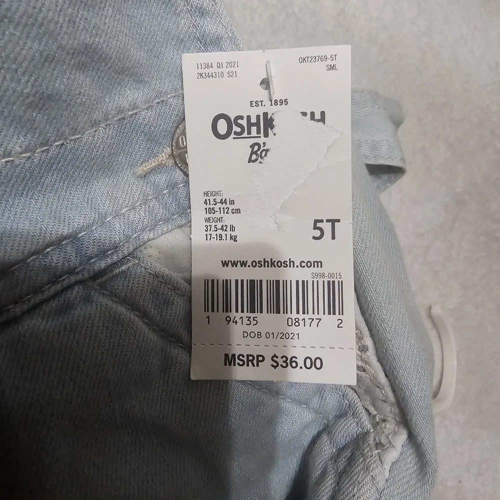 OshKosh B'gosh Denim Short Overalls with White Details Chambray Lace 5t